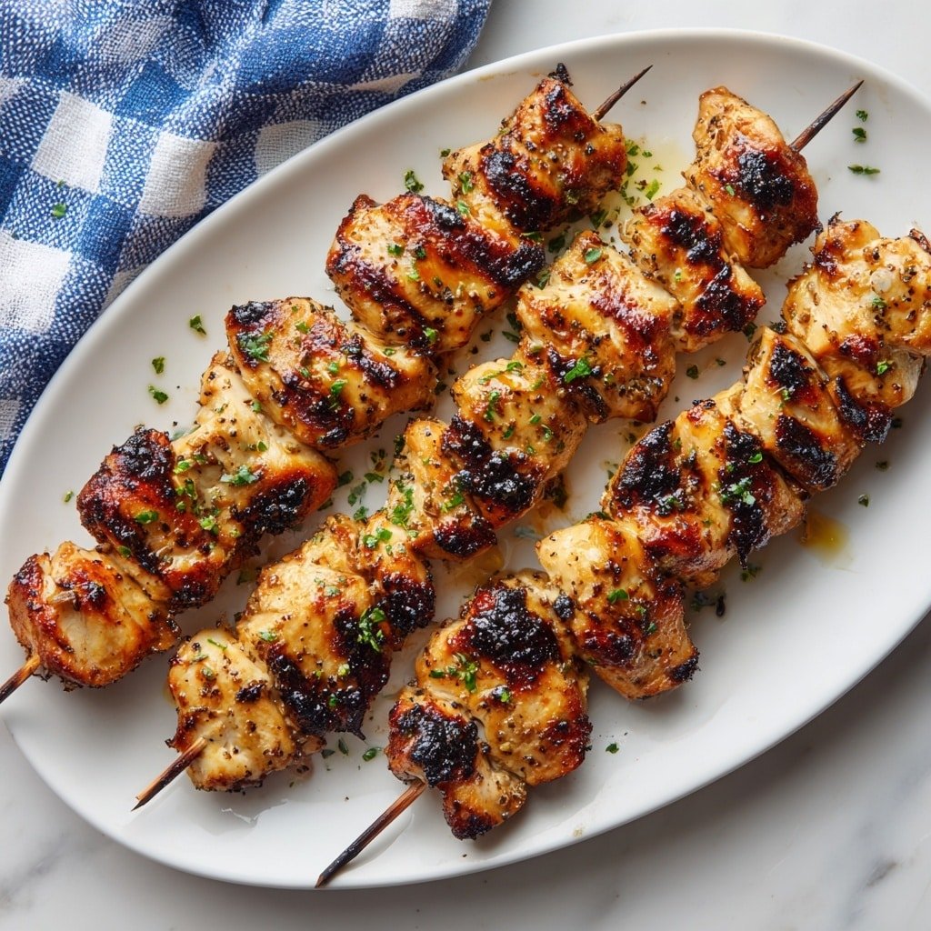 Garlic Lemon Chicken Skewers Recipe - Article Image 1 — Garlic Lemon Chicken Skewers, grilled chicken skewers with lemon and garlic, easy chicken skewers recipe, summer chicken skewers, flavorful chicken kebabs