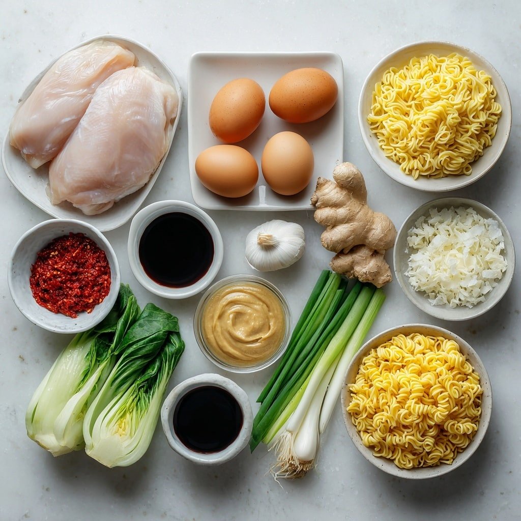 Peanut Miso Chicken Ramen Recipe - Ingredients Image — Peanut Miso Chicken Ramen, tasty ramen recipes, easy homemade ramen, comforting chicken noodle soup, tasty Asian ramen dishes