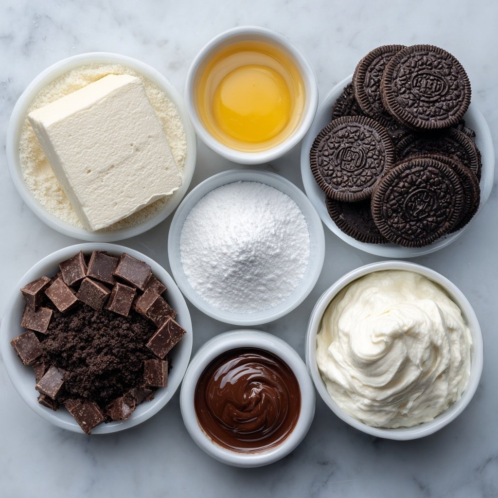 No-Bake Chocolate Oreo Cheesecake Recipe - Ingredients Image — No-Bake Chocolate Oreo Cheesecake, chocolate Oreo cheesecake, no-bake cheesecake, Oreo dessert, easy chocolate cheesecake
