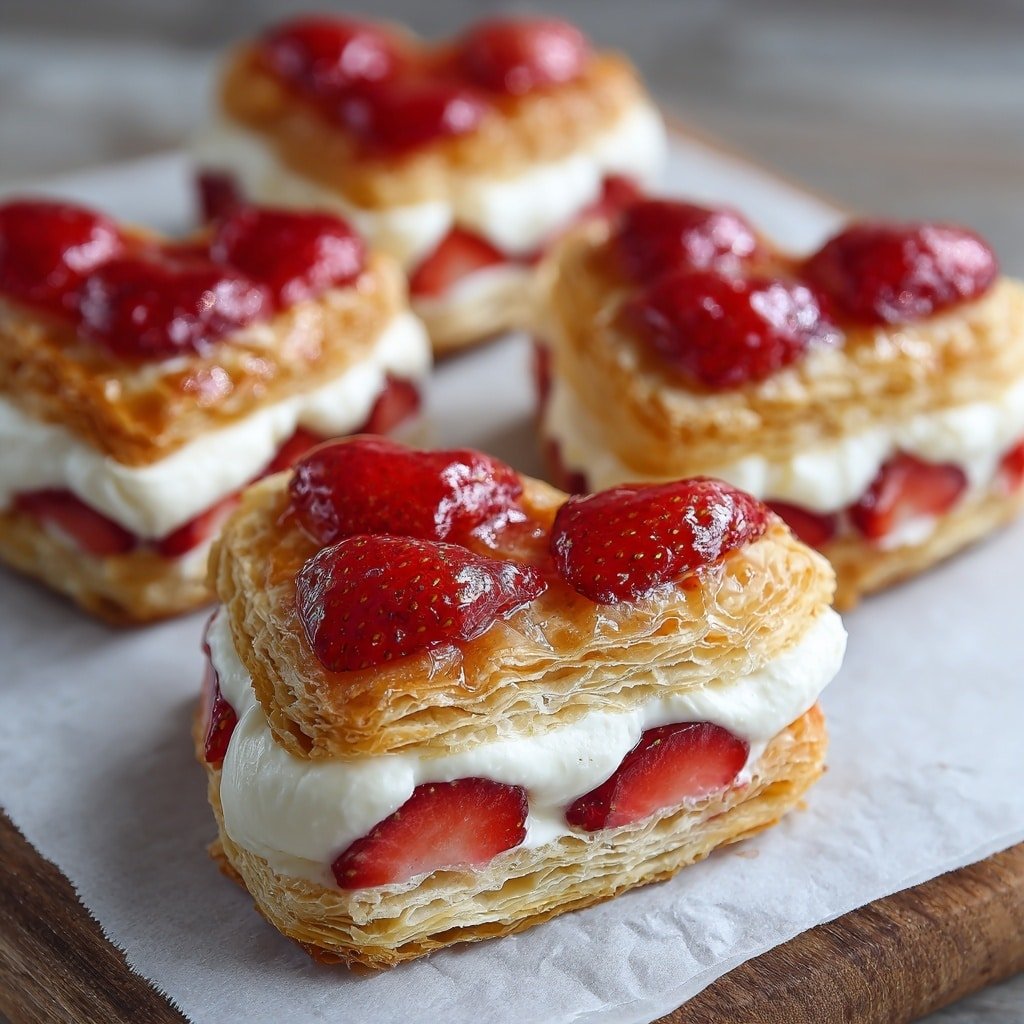 Strawberry Puff Pastry Danishes Recipe - Article Image 1 — Strawberry Puff Pastry Danish, easy strawberry danish recipe, flaky puff pastry dessert, homemade strawberry danishes, fruit-filled pastry treats