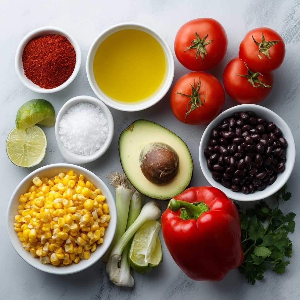 Black Bean Corn Salad with Lime Dressing Recipe - Ingredients Image — Black Bean Corn Salad with Lime Dressing,Healthy corn and black bean salad,Easy vegetarian salad recipes,Fresh lime dressing salad,Quick summer salad ideas