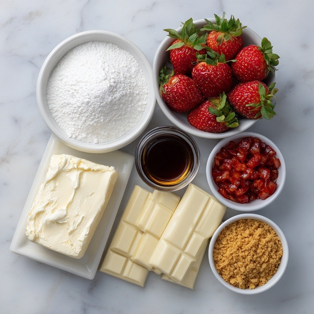 Strawberry Cheesecake Truffle Bites Recipe - Ingredients Image — Strawberry Cheesecake Truffle Bites, mini strawberry cheesecake desserts, homemade fruit truffles, easy cheesecake truffles, festive dessert bites