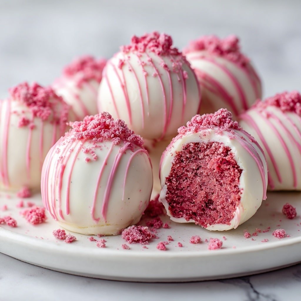 Strawberry Cheesecake Truffle Bites Recipe - Article Image 2 — Strawberry Cheesecake Truffle Bites, mini strawberry cheesecake desserts, homemade fruit truffles, easy cheesecake truffles, festive dessert bites