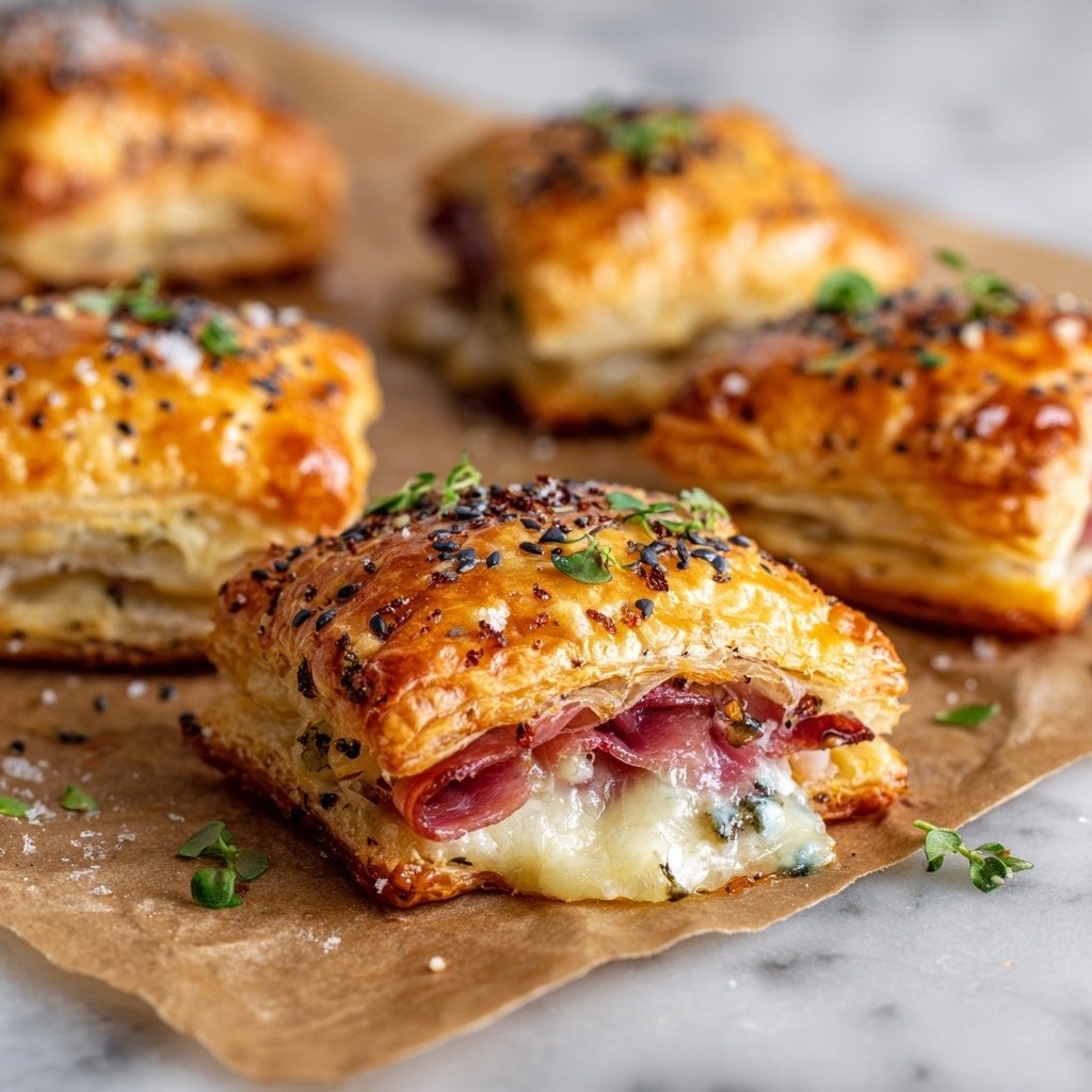 Ham and Cheese Puff Pastry Bites Recipe - Article Image 1 — Ham and Cheese Puff Pastry Bites, savory puff pastry appetizers, easy party appetizers with ham and cheese, flaky pastry snacks, quick ham cheese bites
