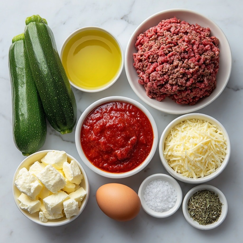 Low-Carb Zucchini Lasagna Recipe - Ingredients Image — Low-Carb Zucchini Lasagna, zucchini lasagna recipe, healthy zucchini lasagna, low-carb lasagna ideas, zucchini noodle lasagna