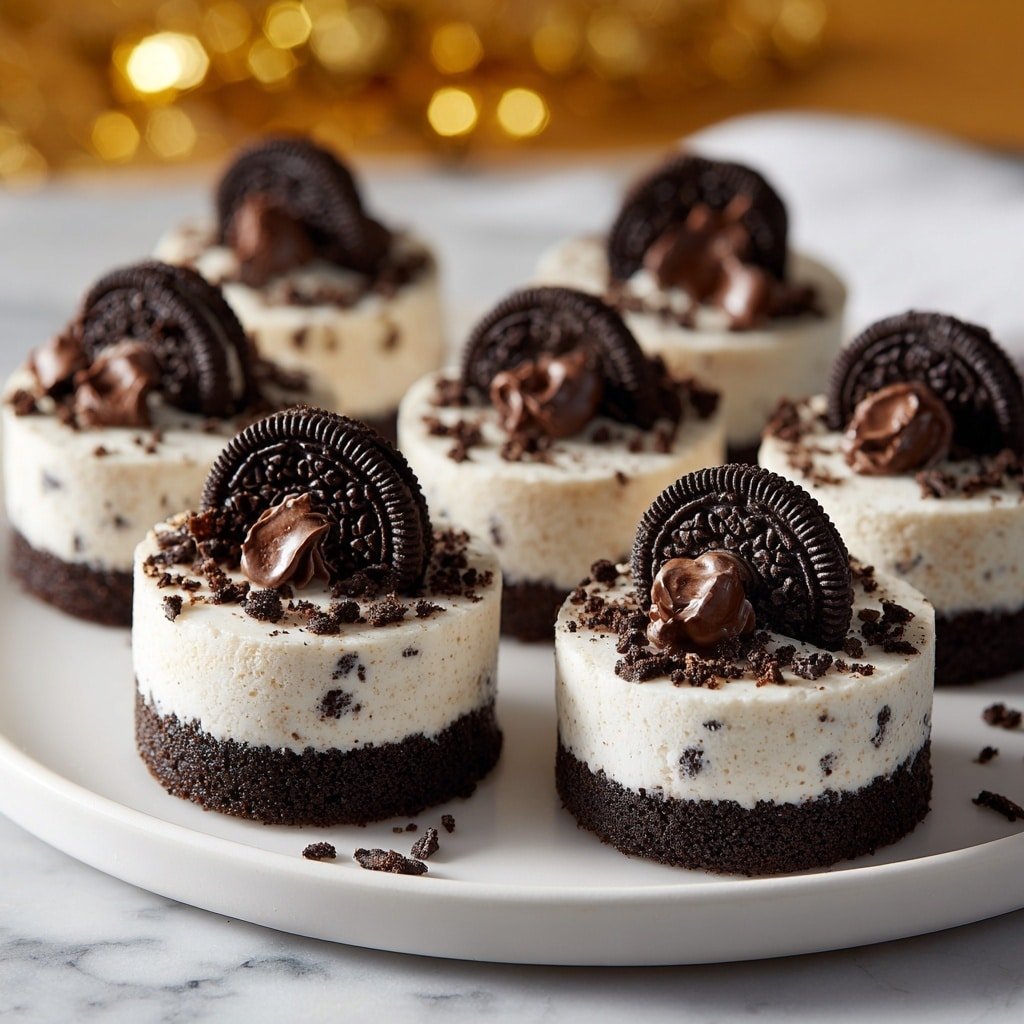 Mini Oreo Cheesecakes with Oreo Whipped Cream Recipe - Article Image 1 — Mini Oreo Cheesecakes with Oreo Whipped Cream, Oreo cheesecake bites, no-bake Oreo cheesecakes, easy Oreo dessert recipes, perfect mini cheesecake ideas