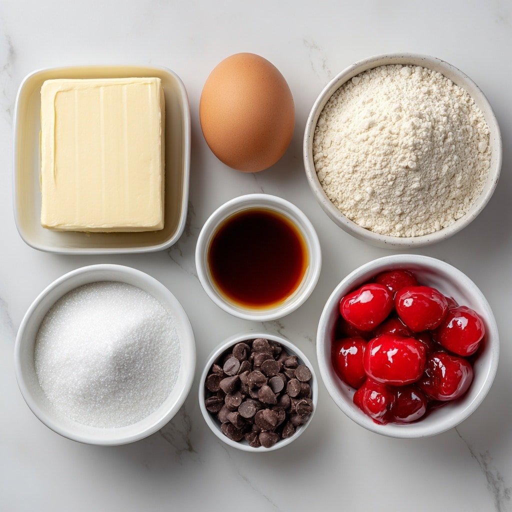 Cherry Chocolate Brownie Cheesecake Bars Recipe - Ingredients Image — Cherry Chocolate Brownie Cheesecake Bars, Chocolate Cherry Dessert, Fudgy Brownie Bars with Cherry Topping, No-Bake Cheesecake with Cherries, Decadent Cherry Chocolate Treats