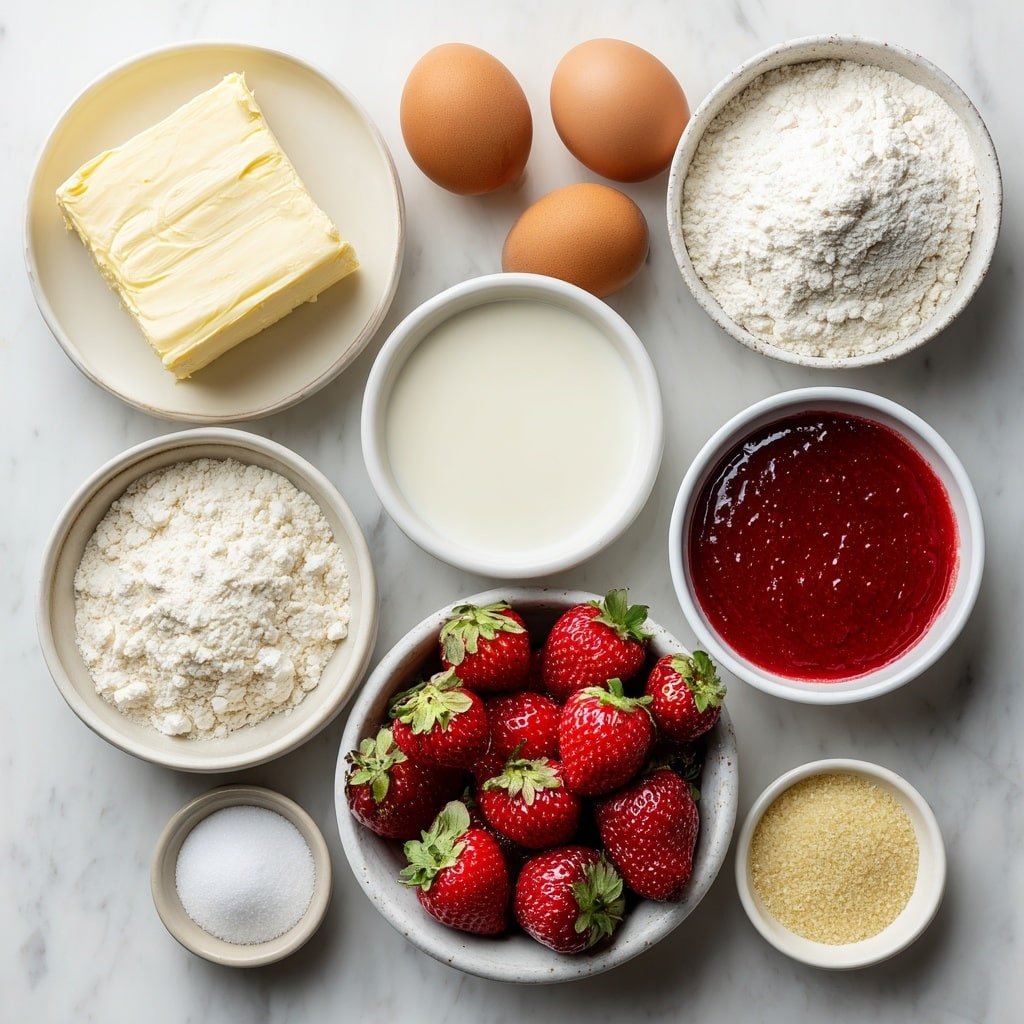 Strawberry Japanese Cheesecake Recipe - Ingredients Image — Strawberry Japanese Cheesecake, Japanese cheesecake with strawberries, light and airy strawberry cheesecake, fluffy Japanese strawberry cake, easy strawberry cheesecake recipe