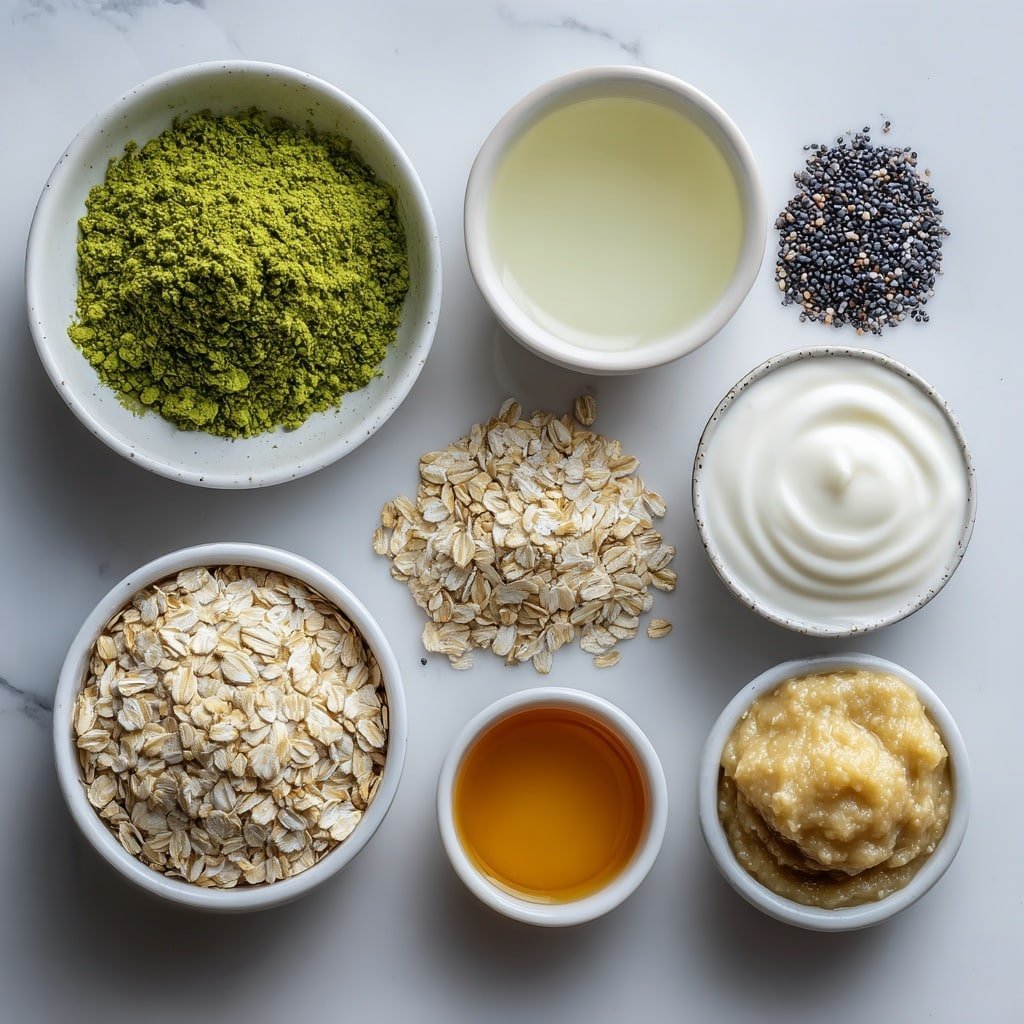 Matcha Overnight Oats Recipe - Ingredients Image — Matcha Overnight Oats, healthy matcha breakfast, vegan overnight oats, easy matcha oat recipe, energizing morning oats