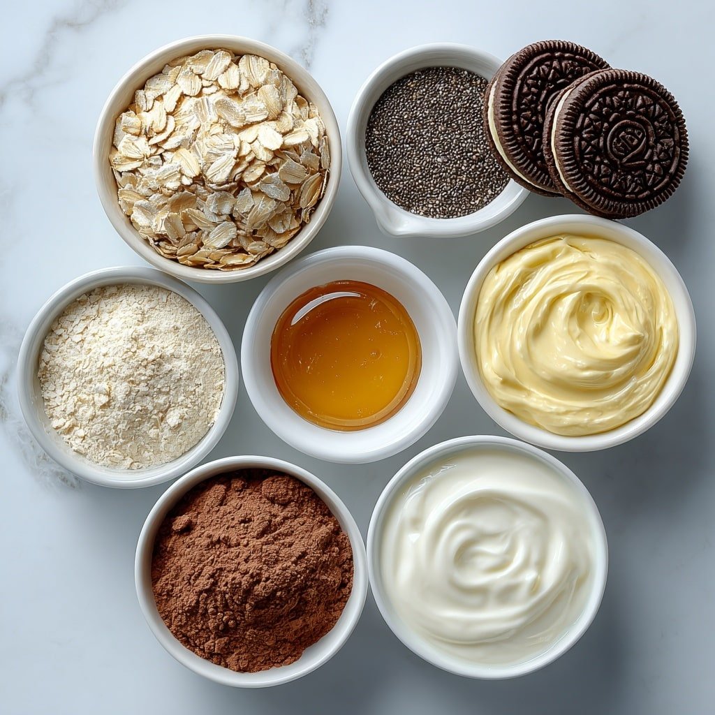 Oreo Overnight Oats Recipe - Ingredients Image — Oreo Overnight Oats, chocolate overnight oats, easy breakfast with Oreos, healthy oatmeal recipes, overnight oats with cookies