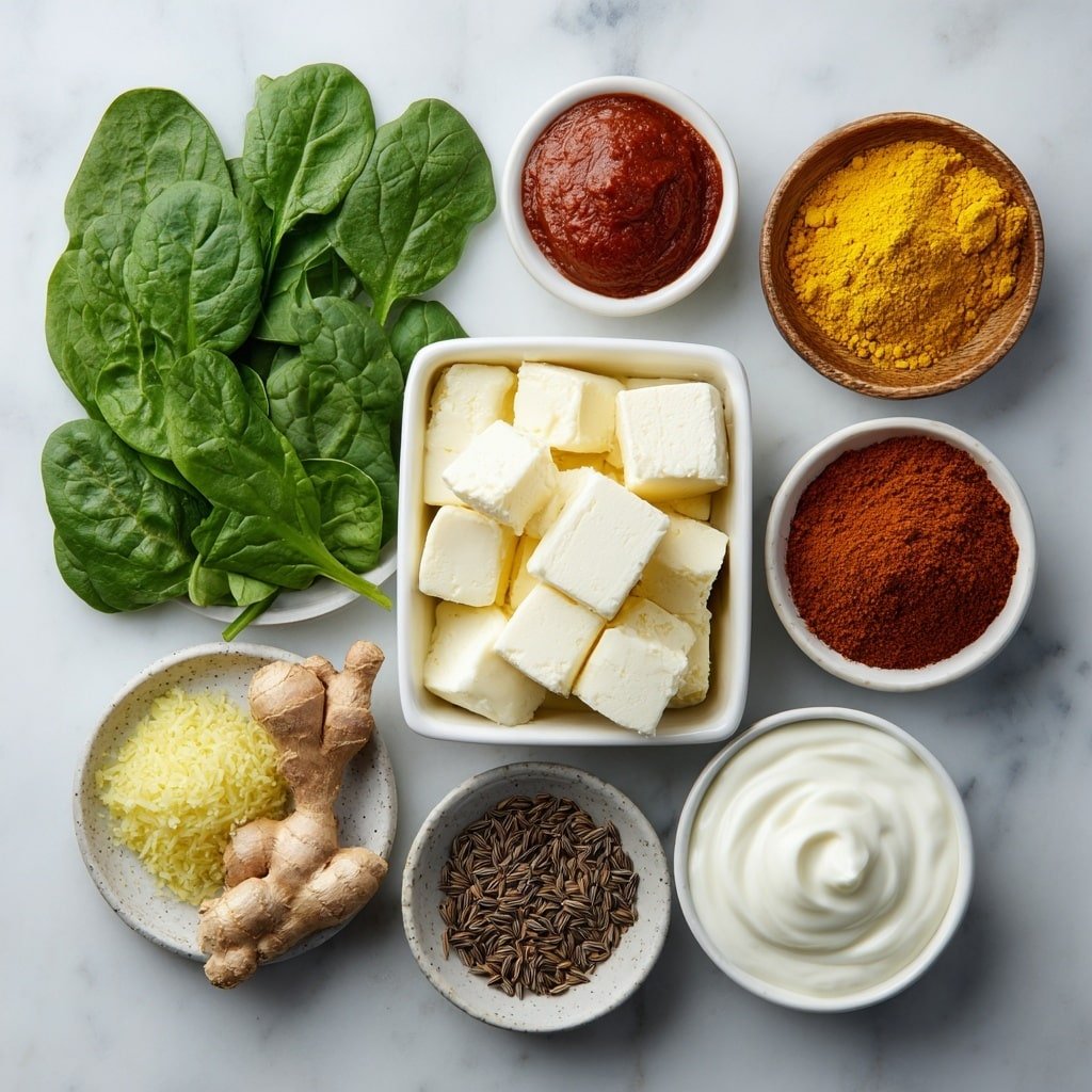 Easy Spinach Paneer Curry Recipe - Ingredients Image — Easy Spinach Paneer Curry, spinach paneer curry, Indian spinach curry, quick paneer curry, healthy spinach delicacy