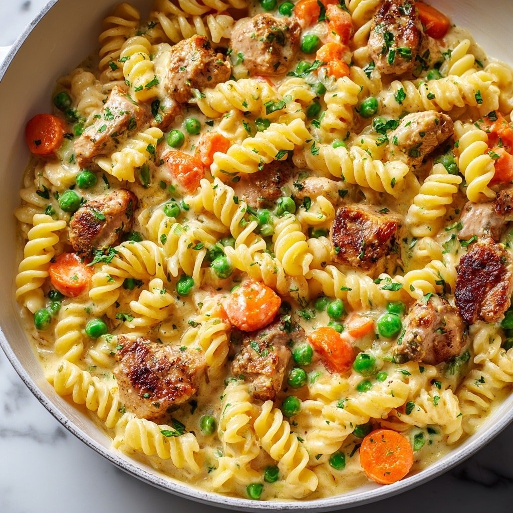 Creamy Chicken Pot Pie Pasta Recipe - Article Image 2 — Creamy Chicken Pot Pie Pasta, quick comfort pasta recipes, hearty chicken pasta dish, easy creamy pasta dinner, family-friendly pasta recipes