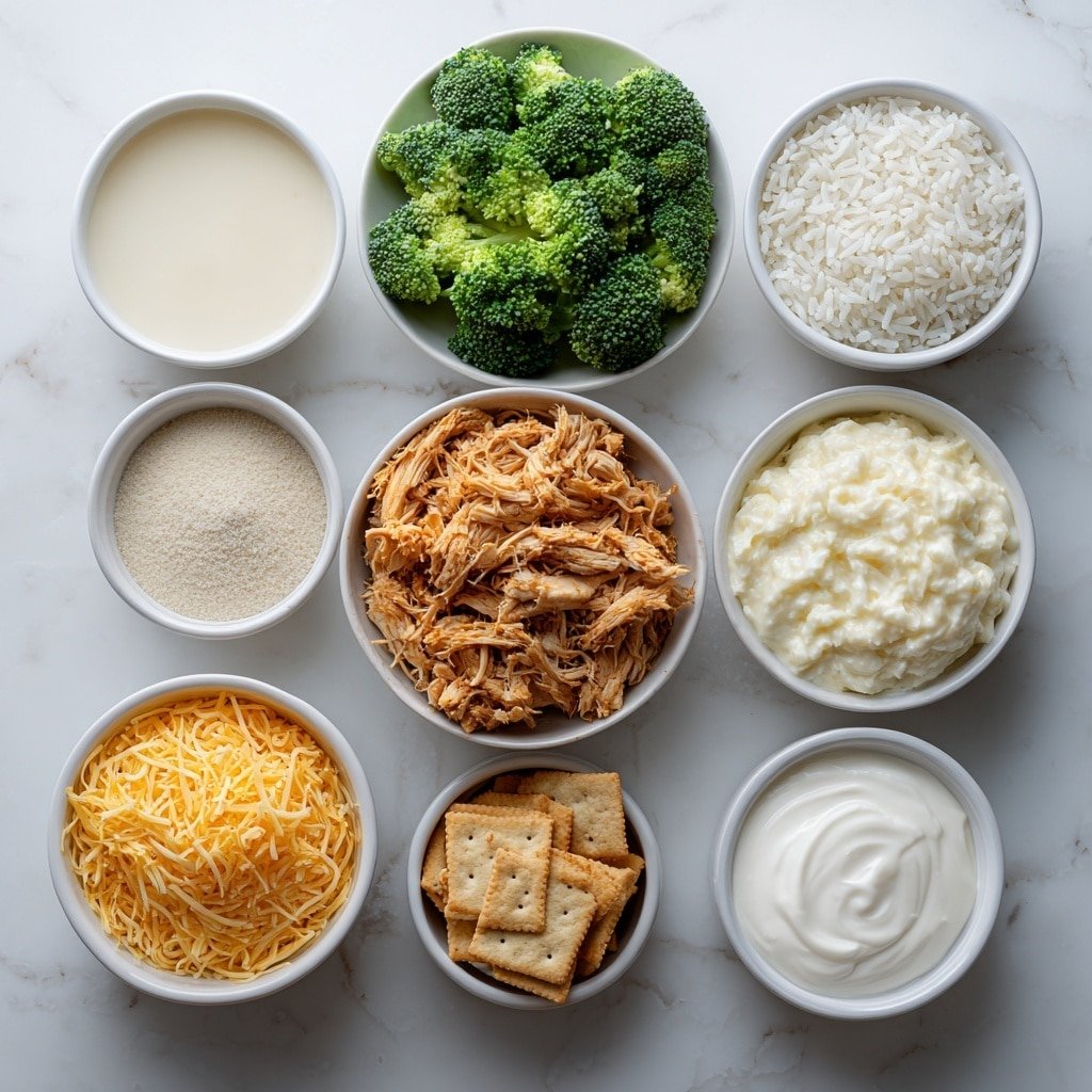 Cheesy Chicken Broccoli Rice Casserole Recipe - Ingredients Image — Cheesy Chicken Broccoli Rice Casserole, Easy chicken and rice casserole, Healthy broccoli chicken bake, Creamy cheesy rice dish, Family-friendly dinner casserole