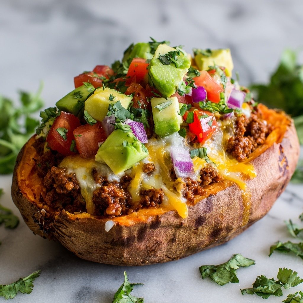 Taco Stuffed Sweet Potatoes Recipe - Article Image 1 — Taco Stuffed Sweet Potatoes, baked sweet potato dinner, healthy stuffed sweet potatoes, easy dinner recipes, flavorful taco stuffed sweet potatoes