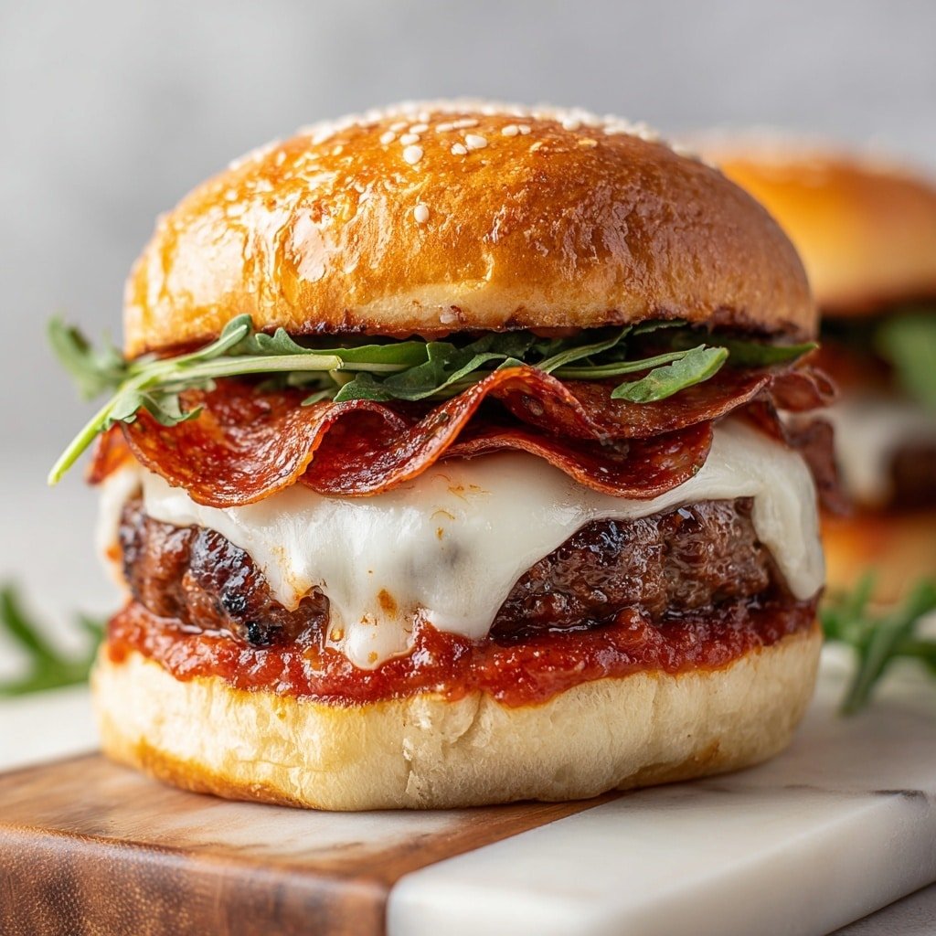 Pizza Burger Recipe - Article Image 1 — Pizza Burger, pizza burger recipe, cheesy burger with pizza flavors, homemade pizza burger, easy pizza burger ideas