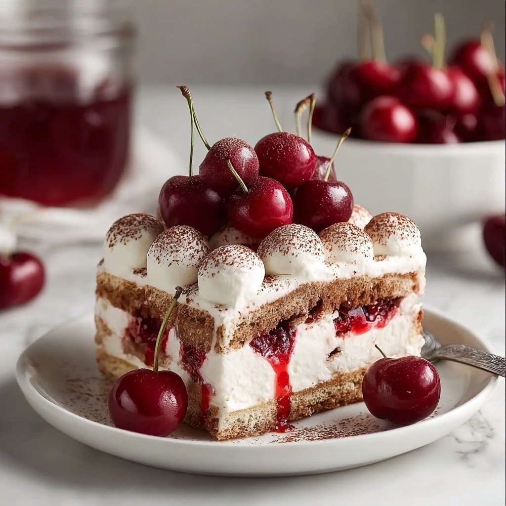 Cherry Amaretto Tiramisu Recipe - Article Image 2 — Cherry Amaretto Tiramisu, cherry amaretto dessert, Italian tiramisu with cherries, easy cherry tiramisu recipe, layered cherry tiramisu