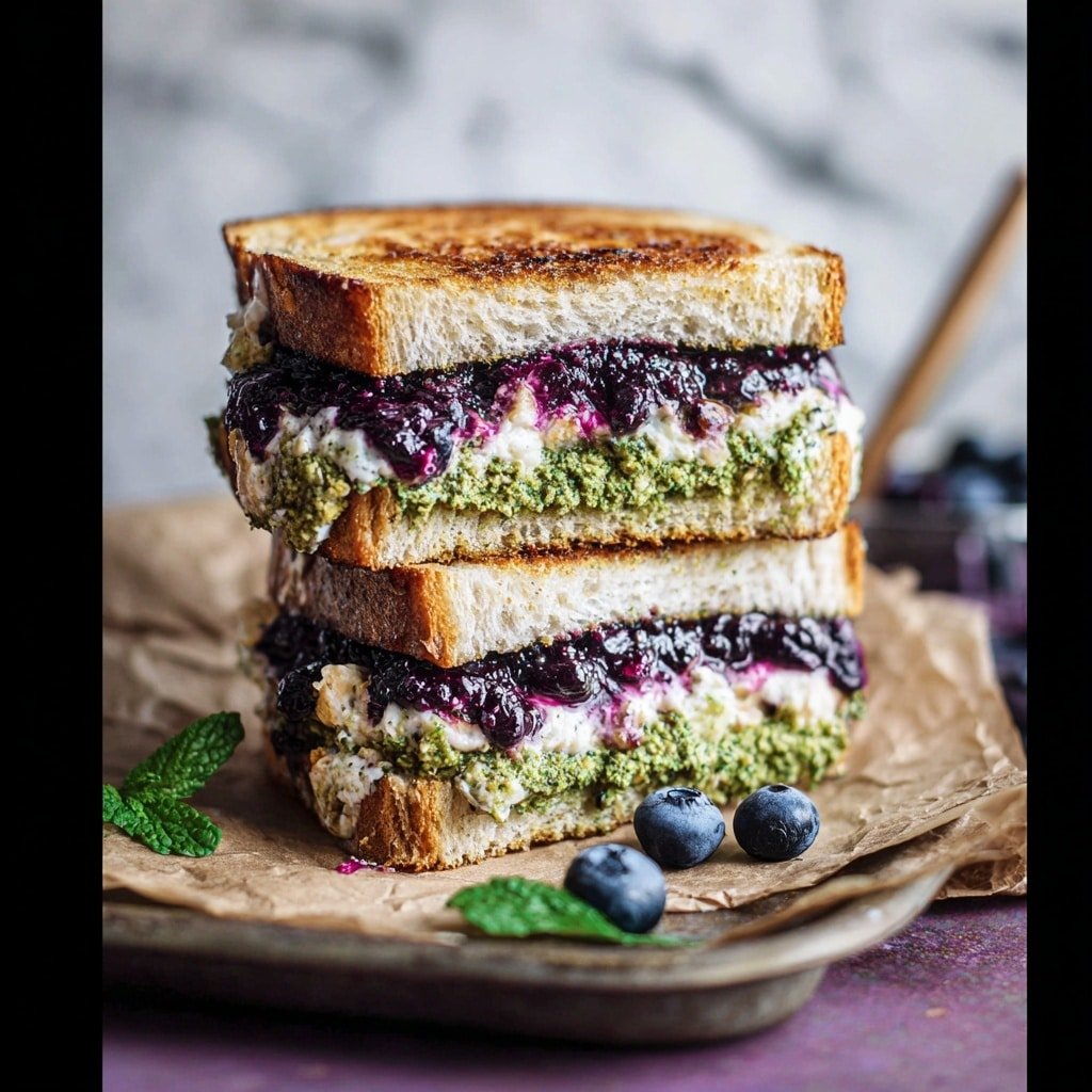 Vegan Blueberry Grilled Cheese with Mint Pesto Recipe - Article Image 2 — Vegan Blueberry Grilled Cheese with Mint Pesto, vegan blueberry grilled cheese, mint pesto grilled cheese, vegan grilled cheese recipes, fruity vegan sandwich