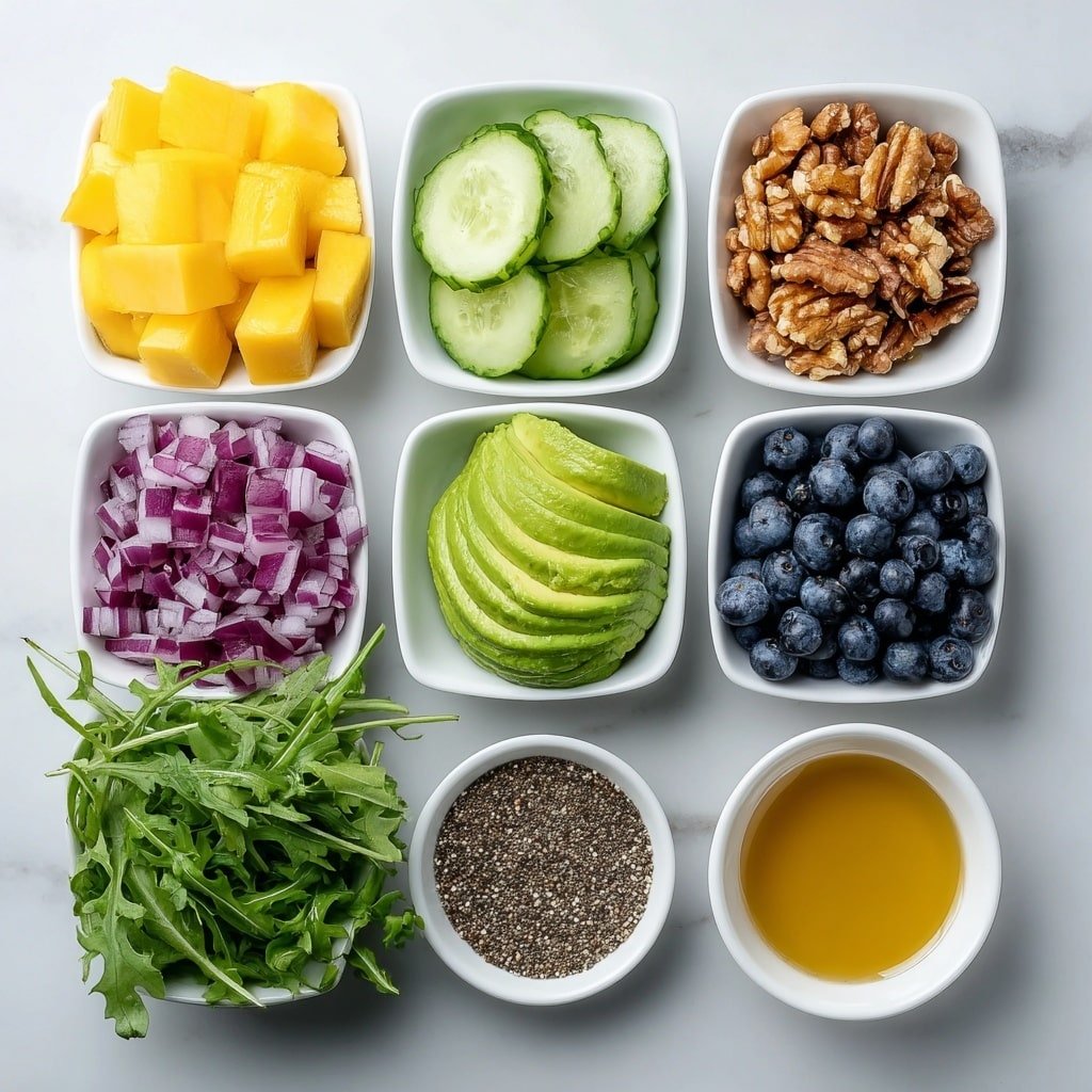 Fresh Mango Cucumber Salad with Blueberries Recipe - Ingredients Image — Fresh Mango Cucumber Salad with Blueberries, Mango Cucumber Blueberry Salad, Summer Fruit Salad with Mango and Blueberries, Healthy Mango Cucumber Salad, Refreshing Blueberry Mango Side Dish