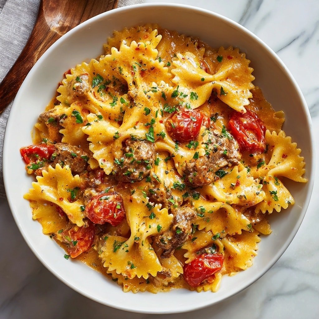 Creamy Velveeta Beef Bowtie Pasta Recipe - Article Image 1 — Creamy Velveeta Beef Bowtie Pasta, creamy pasta with beef and Velveeta, easy cheesy beef pasta, weeknight bowtie pasta dish, comforting pasta with Velveeta