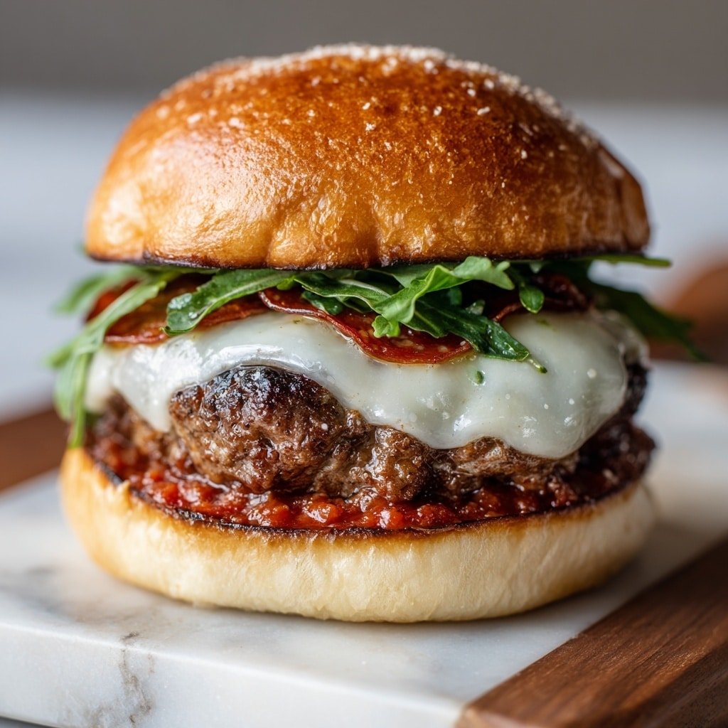 Pizza Burger Recipe - Article Image 2 — Pizza Burger, pizza burger recipe, cheesy burger with pizza flavors, homemade pizza burger, easy pizza burger ideas