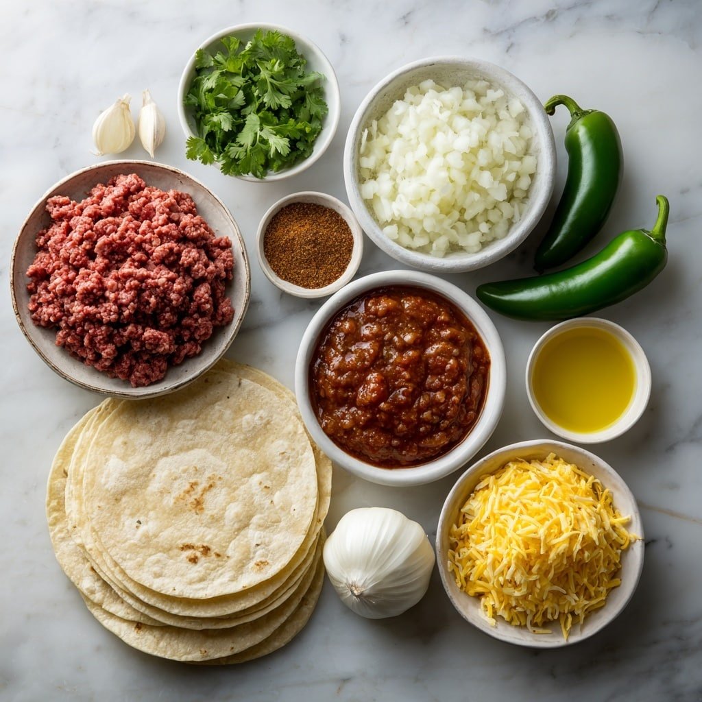 Crispy Beef Chimichangas Recipe - Ingredients Image — Crispy Beef Chimichangas, Beef Chimichangas recipe, how to make crispy beef chimichangas, easy beef chimichangas, baked beef chimichangas