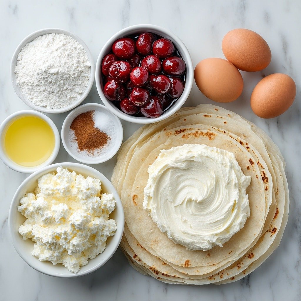 Cherry Cheesecake Chimichangas Recipe - Ingredients Image — Cherry Cheesecake Chimichangas, Cherry Cheesecake Dessert Recipe, Crispy Cherry Chimichangas, Easy Cherry Cheesecake Treat, No-Bake Cherry Chimichangas