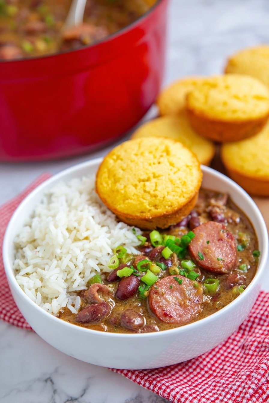 Red Beans and Rice with Andouille Sausage Recipe - Article Image 2 — Red Beans and Rice with Andouille Sausage, hearty Southern dishes, comforting Cajun recipes, easy Cajun rice and beans, soulful sausage and bean dinner