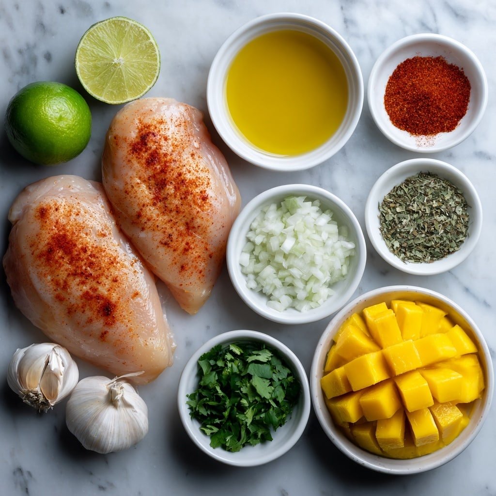 Honey Lime Chicken with Mango Salsa Recipe - Ingredients Image — Honey Lime Chicken with Mango Salsa, tropical chicken recipes, easy citrus chicken, healthy mango salsa dishes, flavorful summer chicken dinners