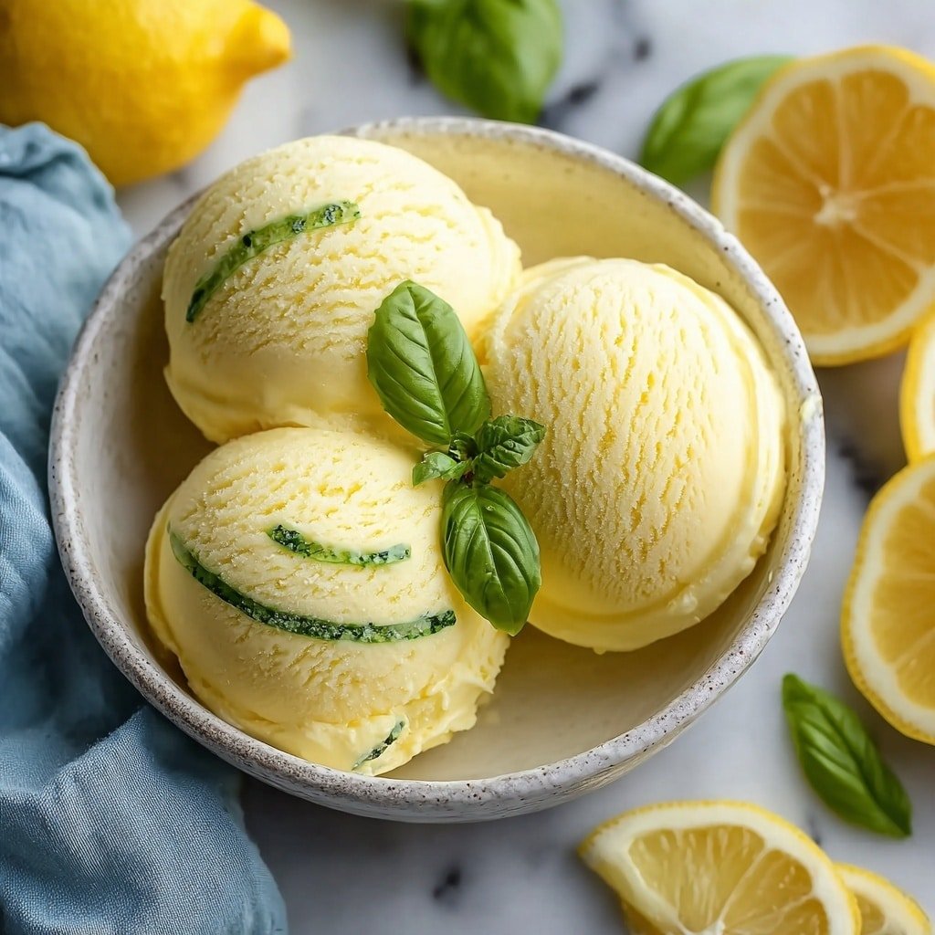 Lemon Basil Sorbet Recipe - Article Image 2 — Lemon Basil Sorbet, refreshing lemon basil dessert, homemade sorbet with lemon and basil, easy lemon basil frozen treat, summer citrus basil sorbet