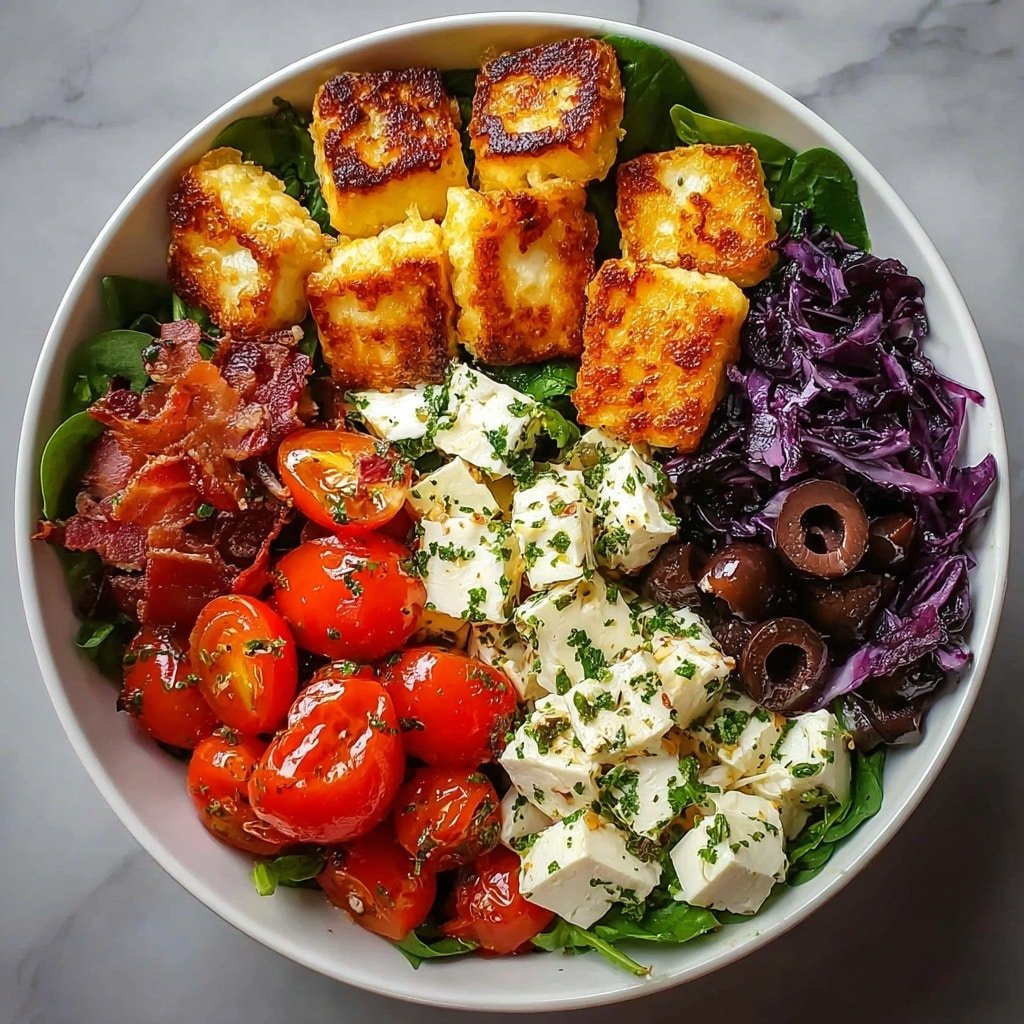 Crispy Halloumi Greek Power Bowl Recipe - Article Image 2 — Crispy Halloumi Greek Power Bowl, Greek power bowl with halloumi, healthy Mediterranean bowl, quick veggie and halloumi bowl, easy Greek-inspired lunch