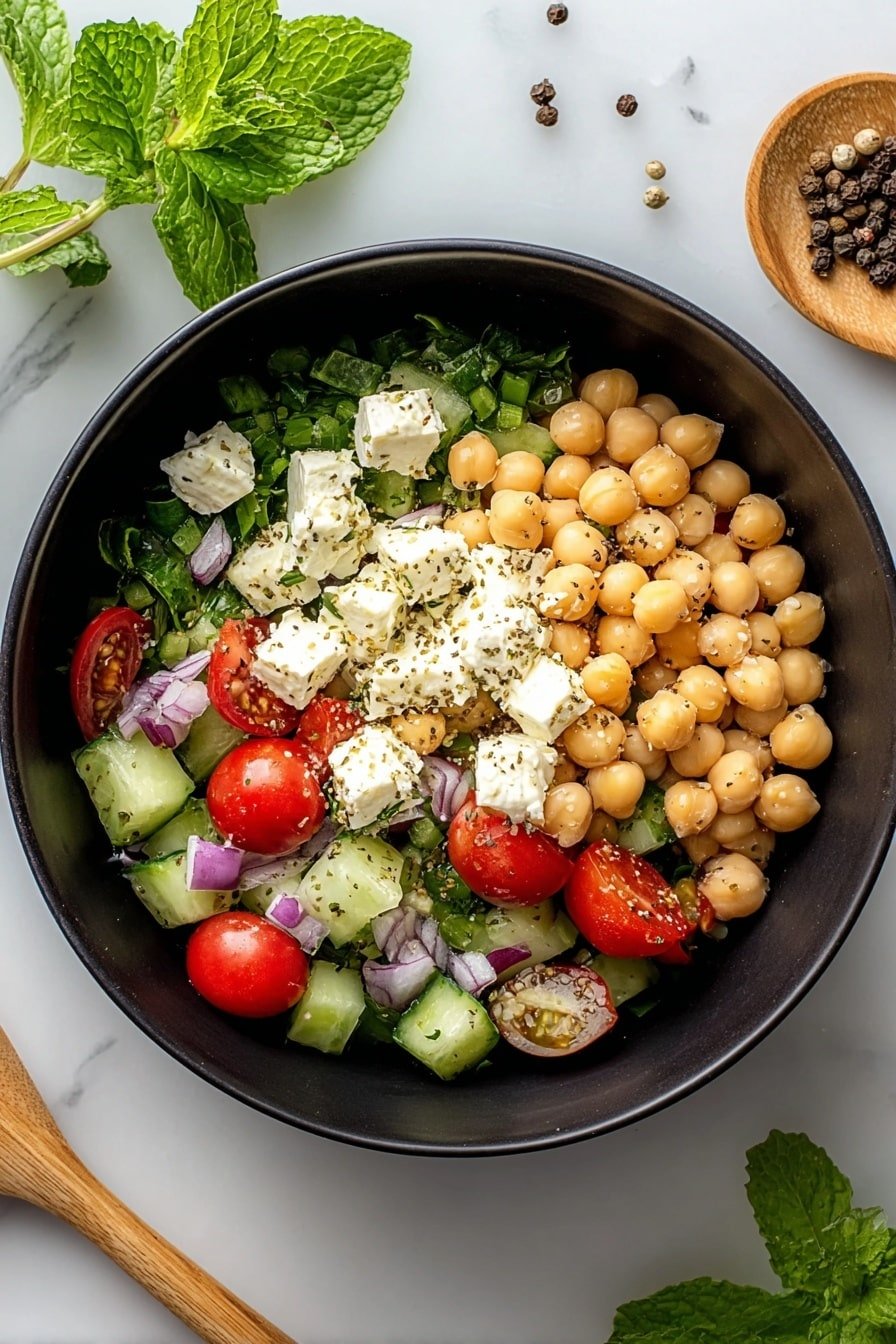Cottage Cheese and Chickpea Salad Recipe - Article Image 2 — Cottage Cheese and Chickpea Salad, healthy chickpea salad recipe, easy cottage cheese salad, quick vegetarian salad, nutritious chickpea and cottage cheese dish