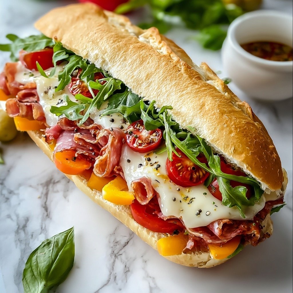 Baked Italian Grinder Sandwiches Recipe - Article Image 2 — Baked Italian Grinder Sandwiches, Italian grinder sandwich recipe, baked sandwich ideas, homemade Italian subs, savory baked sandwich