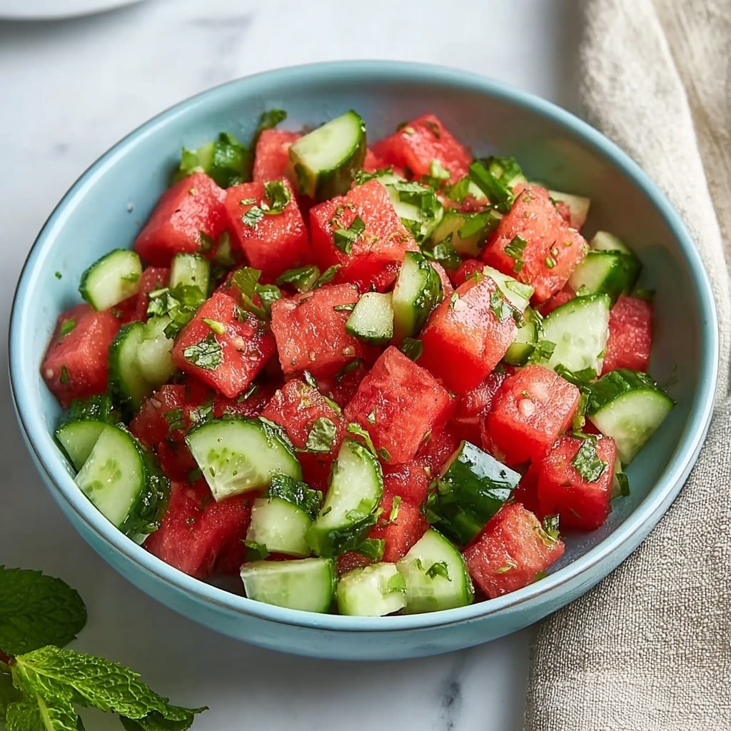 Watermelon Cucumber Salad with Balsamic Dressing Recipe - Article Image 2 — Watermelon Cucumber Salad with Balsamic Dressing, Summer fruit salad, Healthy watermelon cucumber salad, Fresh fruit and vegetable salad, Balsamic dressing salad