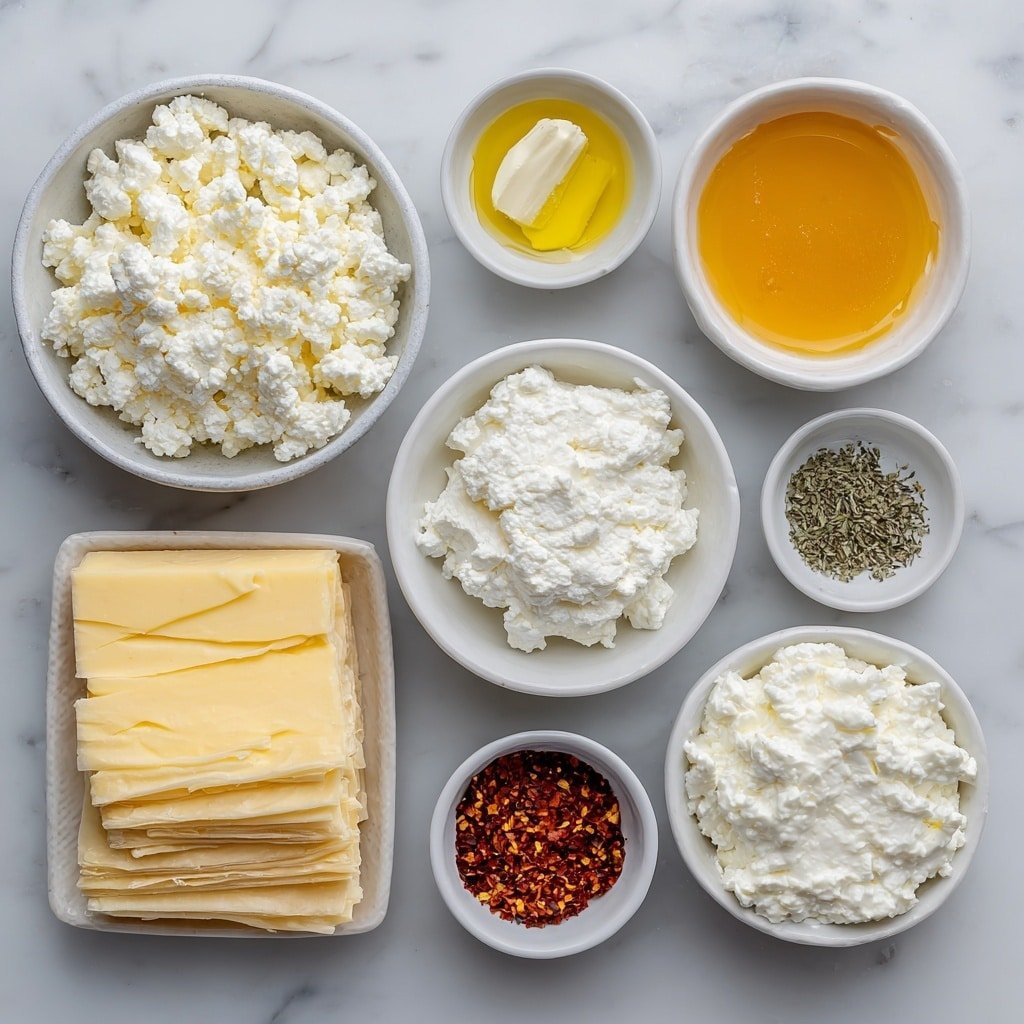 Oven Fried Feta Rolls with Chili Honey Recipe - Ingredients Image — Oven Fried Feta Rolls with Chili Honey, baked feta appetizers, Mediterranean feta snack, crispy phyllo feta bites, spicy honey glazed rolls