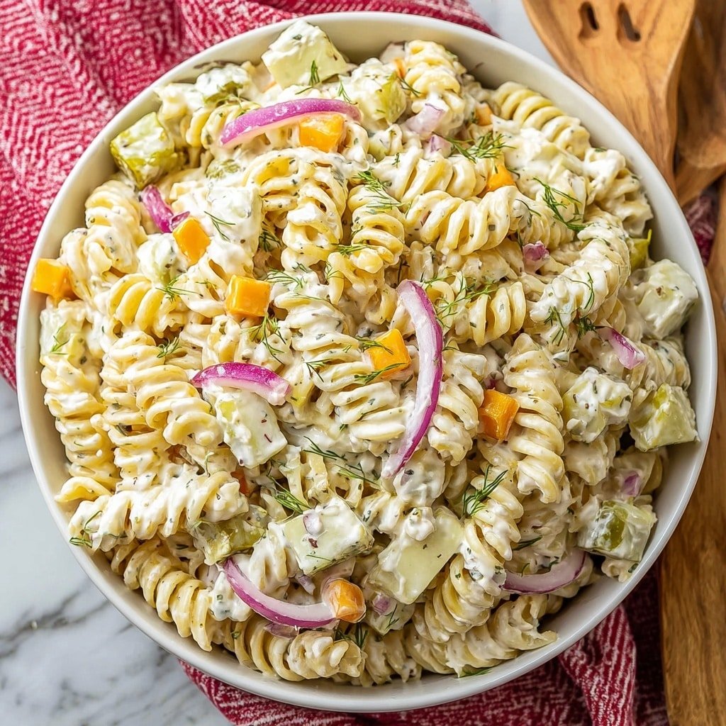 Pickle Pasta Salad Recipe - Article Image 2 — Pickle Pasta Salad, easy pasta salad recipes, chilled summer salads, tangy pasta side dishes, make-ahead pasta salads