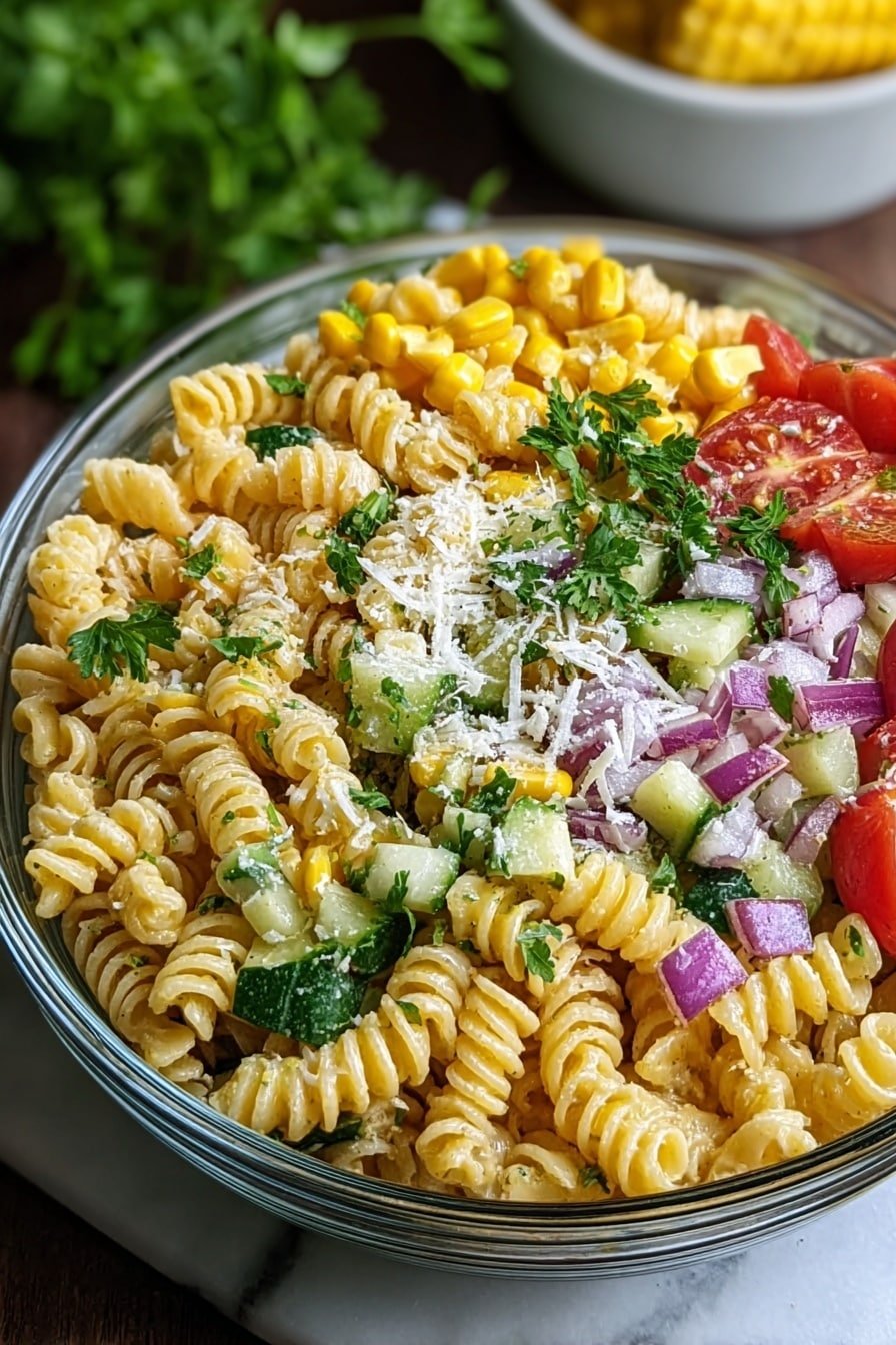 Street Corn Pasta Salad Recipe - Article Image 1 — Street Corn Pasta Salad, Mexican-inspired pasta salad, grilled corn pasta salad, summer pasta salad recipes, easy flavorful pasta salad