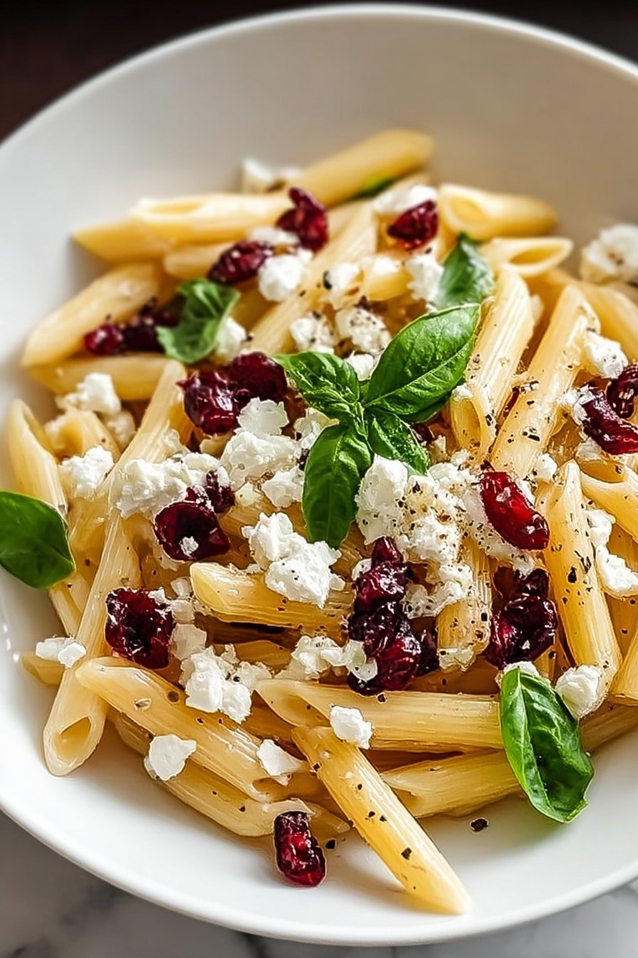 Feta Cranberry Penne Salad Recipe - Article Image 1 — Feta Cranberry Penne Salad, healthy pasta salad recipes, easy summer pasta salad, feta cheese salad, cranberry pasta salad