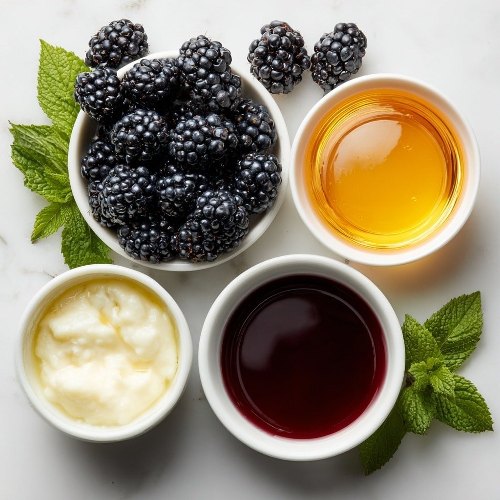 Flat lay of fresh blackberries scattered beside a small white ceramic bowl of clear gin, a small white ceramic bowl of pale green lime juice, a small white ceramic bowl of deep purple violette liqueur, and a small white ceramic bowl of light golden lemongrass syrup, all perfectly arranged with balanced symmetry placed on a clean white marble surface, soft natural light, photo taken with an iPhone, professional food photography style, fresh ingredients, white ceramic bowls, no bottles, no duplicates, no utensils, no packaging --ar 1:1 --v 7 --p m7354639359234015250 — Pink Moon Cocktail with Gin and Violette, floral gin cocktails, easy violet cocktail recipe, colorful spring drinks, sophisticated gin cocktail