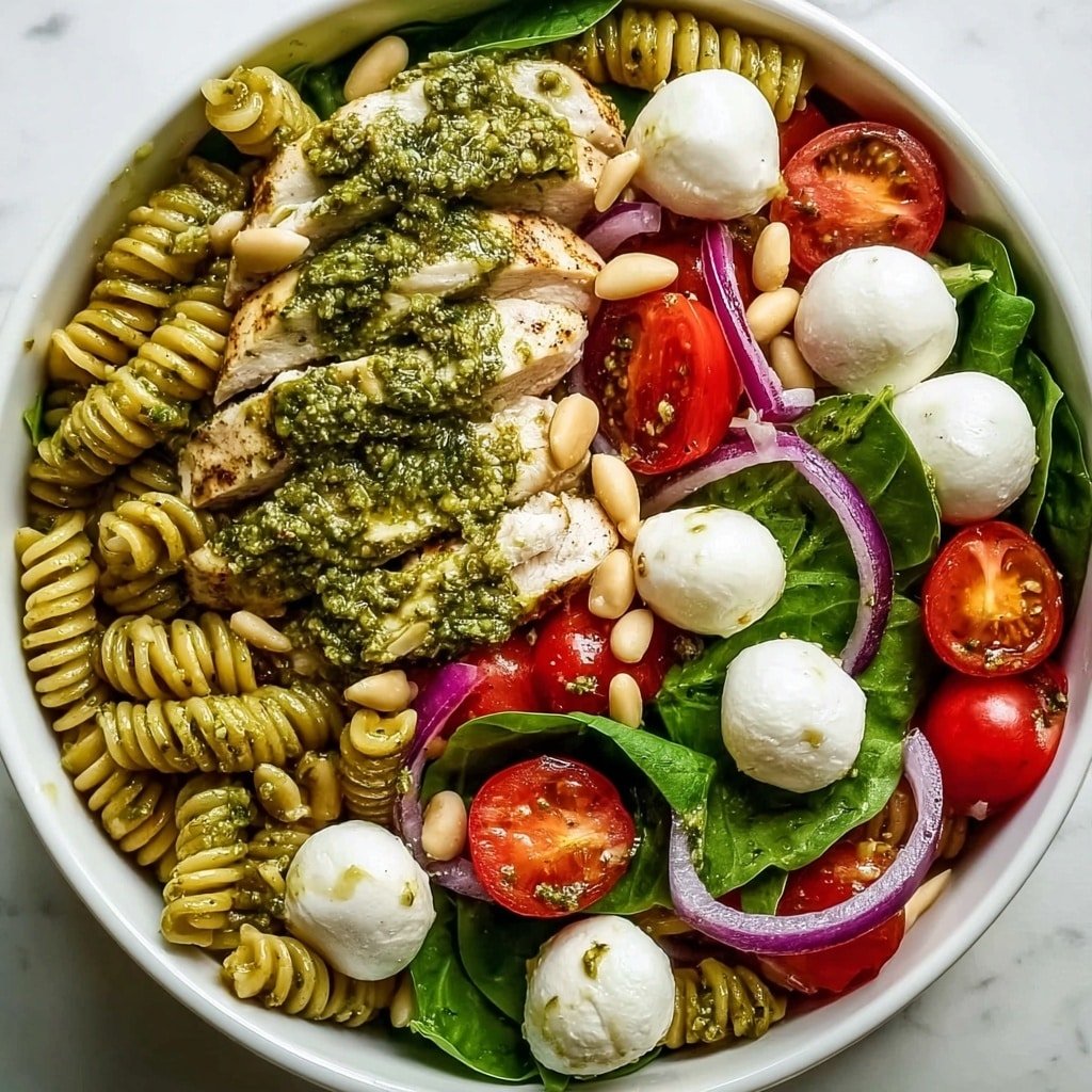 Chicken Pesto Pasta Salad Recipe - Article Image 2 — Chicken Pesto Pasta Salad, easy pasta salad with pesto and chicken, summer pasta salad recipes, quick chicken pasta dishes, healthy pasta salad ideas