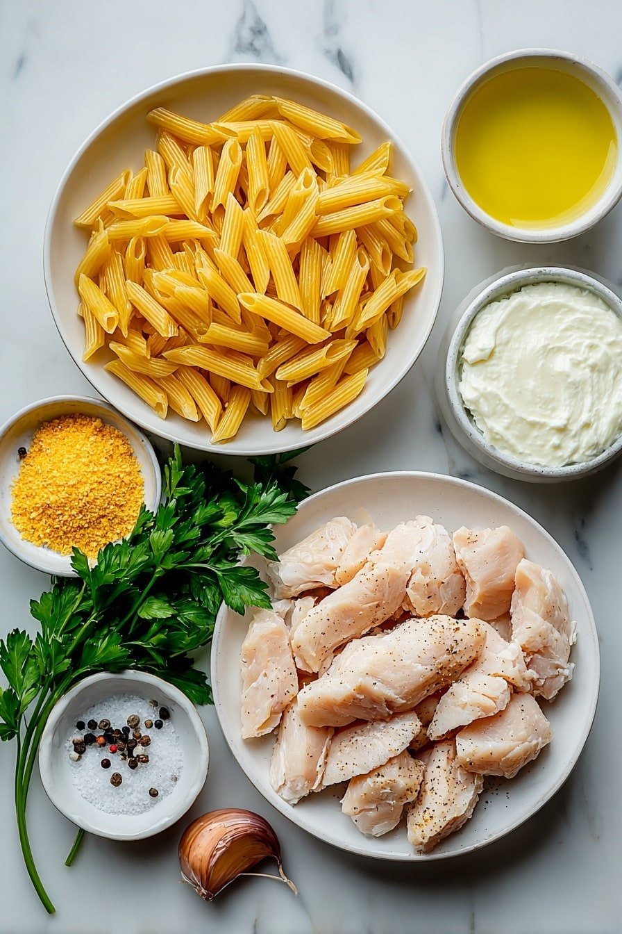 Dairy Free Chicken Alfredo Recipe - Ingredients Image — Dairy Free Chicken Alfredo, Dairy Free Chicken Alfredo Recipe, dairy free pasta dishes, healthy dairy free dinners, vegan friendly chicken Alfredo