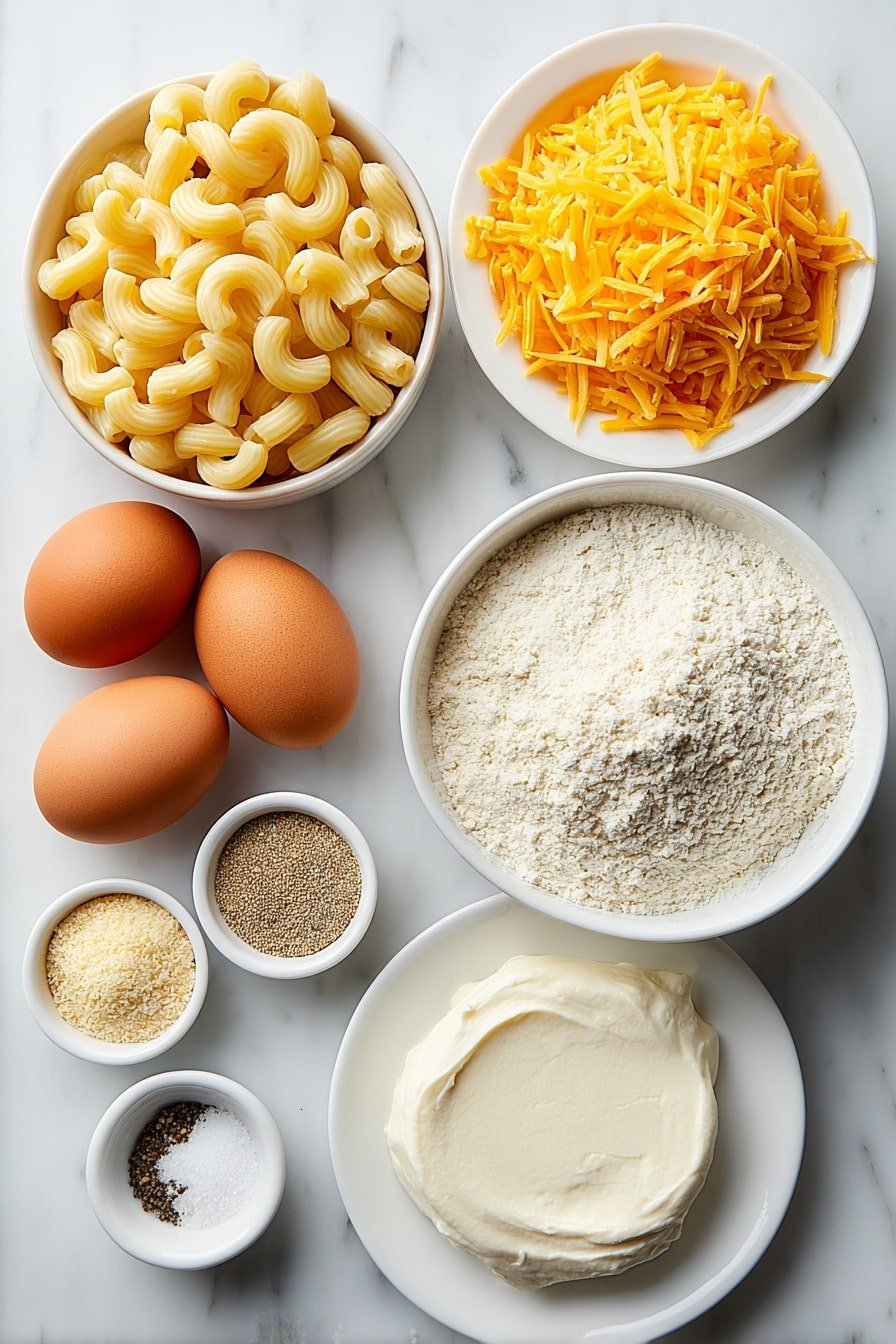 Air Fryer Mac and Cheese Balls Recipe - Ingredients Image — Air Fryer Mac and Cheese Balls, cheesy air fryer snacks, crispy cheese balls recipe, easy air fryer appetizers, quick comfort food snacks