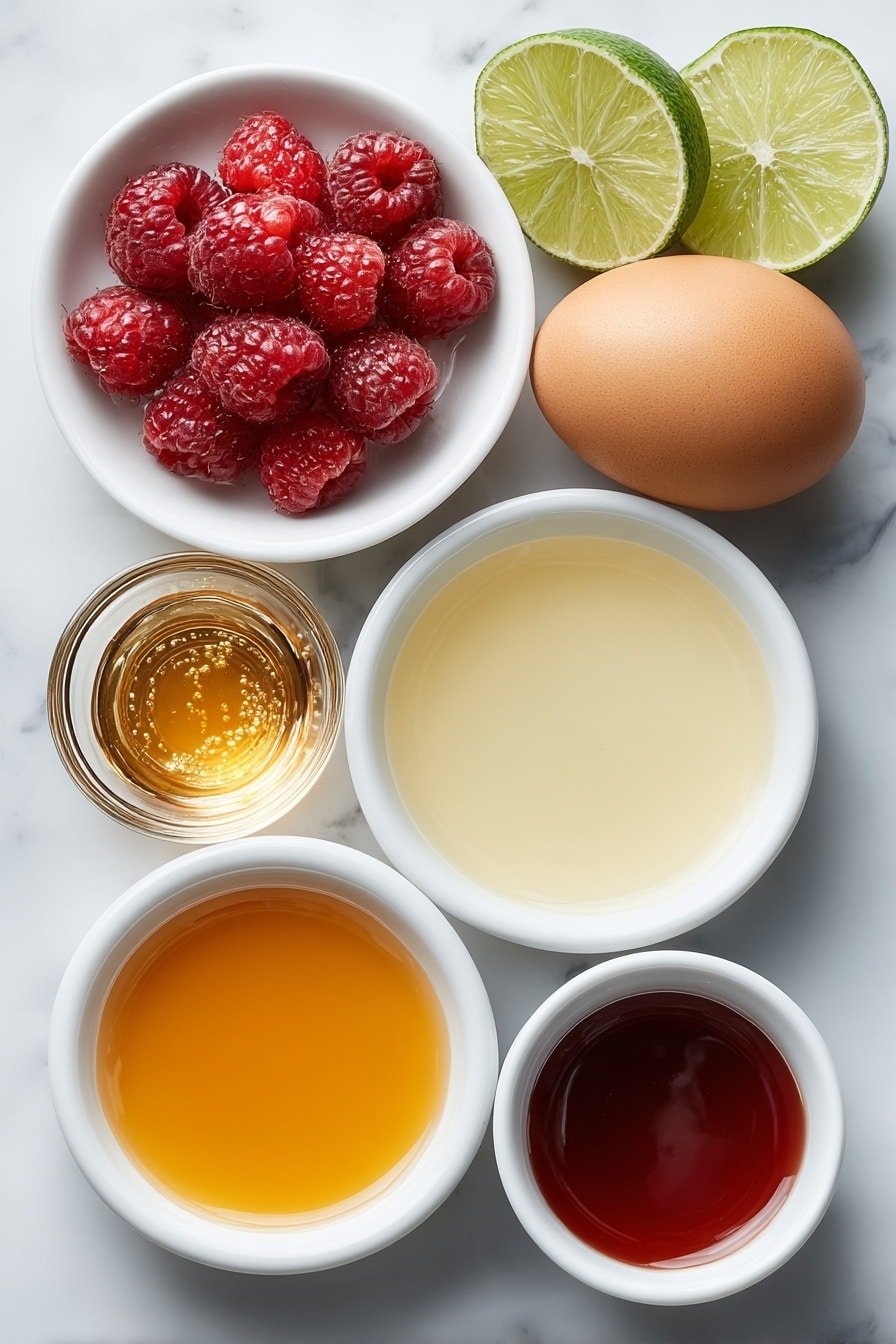 Raspberry Passionfruit Tequila Sour Recipe - Ingredients Image — Raspberry Passionfruit Tequila Sour, raspberry passionfruit cocktail, tequila sour recipe, fruity tequila cocktails, raspberry passionfruit drink