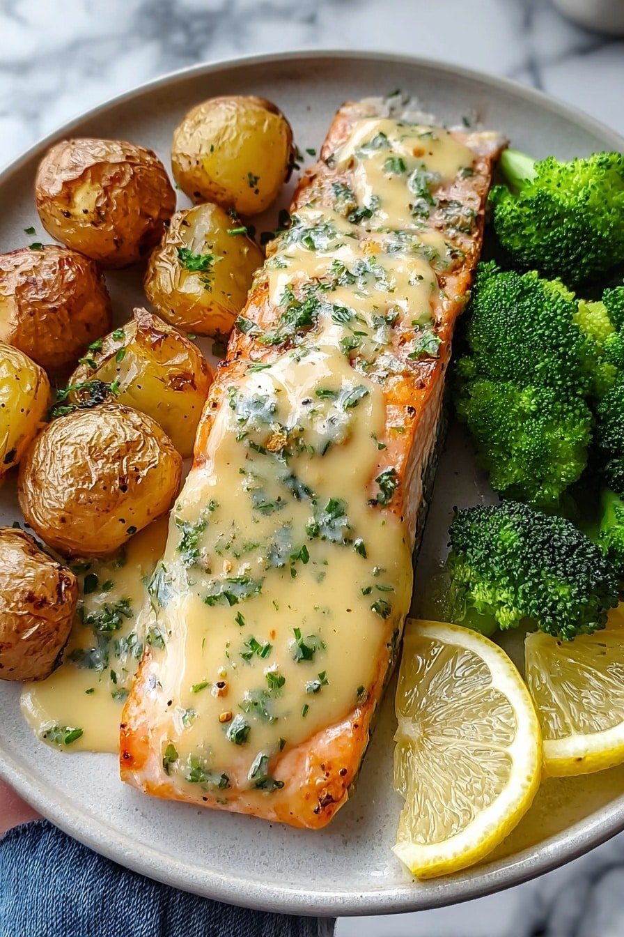 Lemon Butter Salmon with Crispy Potatoes Recipe