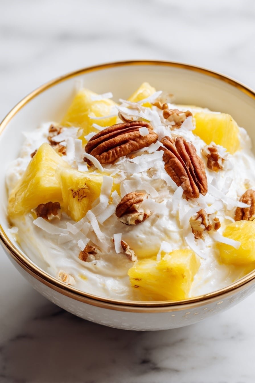 Pineapple Fluff with Cool Whip Recipe - Article Image 2 — Pineapple Fluff with Cool Whip, easy pineapple fluff dessert, no-bake pineapple dessert, creamy fruit salad, quick summer dessert
