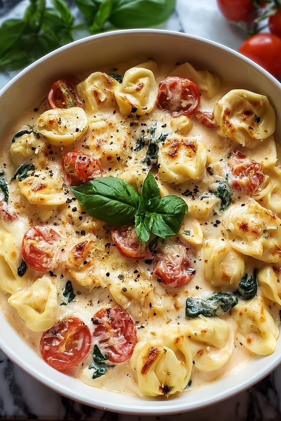 Creamy Tomato Tortellini Recipe - Article Image 2 — Creamy Tomato Tortellini, Creamy Tomato Pasta, Easy Tortellini Dinner, Quick Vegetarian Pasta, Comforting Tomato Pasta