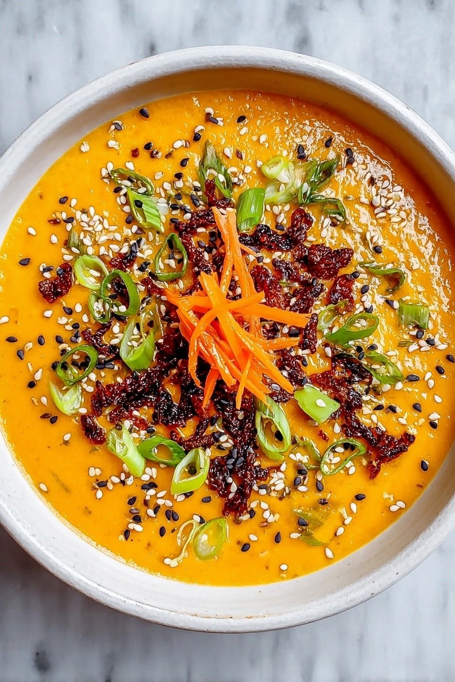 Spicy Miso Carrot Soup Recipe - Article Image 1 — Spicy Miso Carrot Soup, spicy miso soup, carrot soup recipe, healthy miso soup, vegan carrot soup